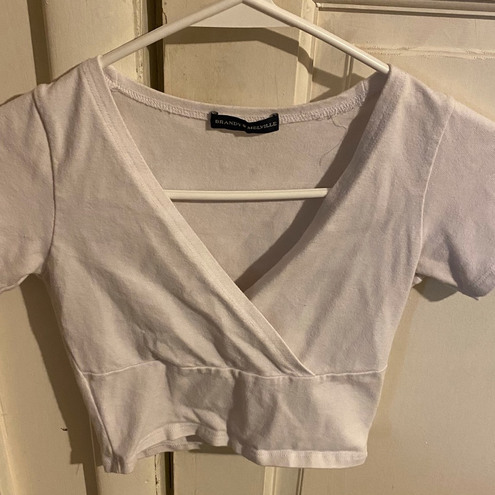 Brandy Melville White V-Neck Top - Size M